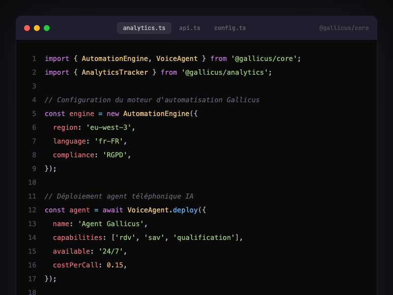 Interface de code et analytics pour l'automatisation des processus métier avec Gallicus